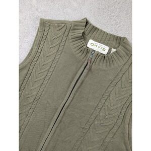 ORVIS Womens Size Large Green Cable Knit Full Zip Vest Sweater